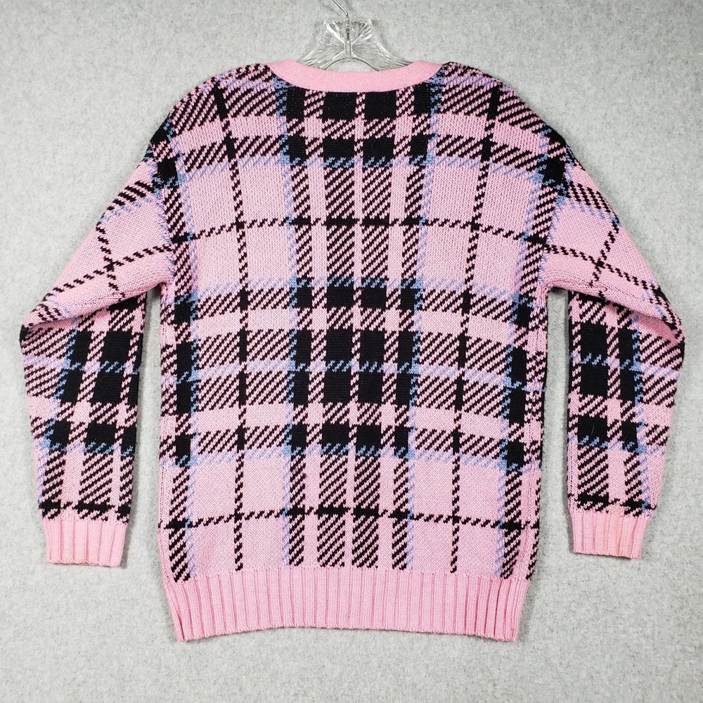 Forever 21 Plaid Cardigan S Pink Black Button Up Sweater Barbiecore Preppy Y2K - Picture 3 of 10